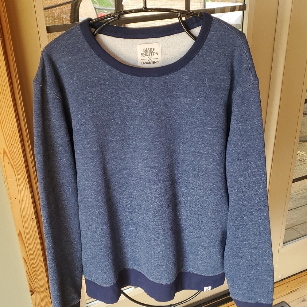 Blake Shelton Lands End Men XL Blue Heathered Fleece Crewneck Sweatshirt RN62830